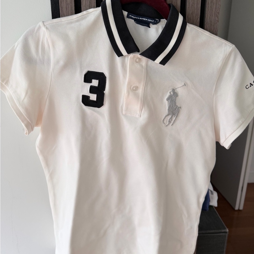 Polo by Ralph Lauren  Women’s White Polo Shirt with Silver horse